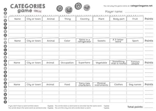 Categories Game Free PDF Templates