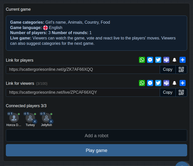 Lobby with the link for viewers