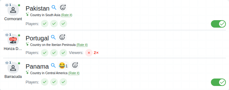 Sum of the viewers' votes next to a player
