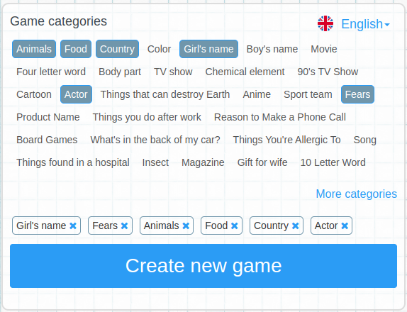 Categories game How to start a game